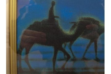 複製画　平山郁夫　「月光流砂行」　限定1200部　112/1200　絵画(日本画、岩絵具方式、複製、砂漠、ラクダ、夜、風景、シルクロード、隊商、キャラバン、額装、落款印、黄袋付き、共箱付き)(R-079456)