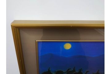 複製画　平山郁夫　「月光流砂行」　限定1200部　112/1200　絵画(日本画、岩絵具方式、複製、砂漠、ラクダ、夜、風景、シルクロード、隊商、キャラバン、額装、落款印、黄袋付き、共箱付き)(R-079456)