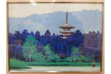 真作　竹内未明　「西ノ京」　P8号(8号)　日本画(絵画、塔、風景、サイン付き、落款印、共シール、岡崎清光堂、肉筆、額装、外箱付き)(R-079458)