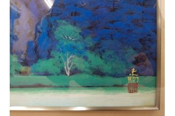真作　竹内未明　「西ノ京」　P8号(8号)　日本画(絵画、塔、風景、サイン付き、落款印、共シール、岡崎清光堂、肉筆、額装、外箱付き)(R-079458)