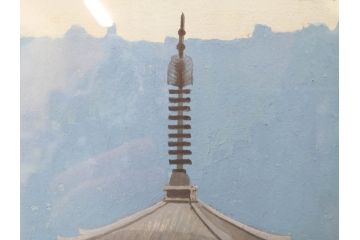真作　竹内未明　「西ノ京」　P8号(8号)　日本画(絵画、塔、風景、サイン付き、落款印、共シール、岡崎清光堂、肉筆、額装、外箱付き)(R-079458)