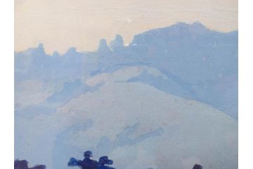 真作　竹内未明　「西ノ京」　P8号(8号)　日本画(絵画、塔、風景、サイン付き、落款印、共シール、岡崎清光堂、肉筆、額装、外箱付き)(R-079458)