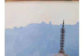 真作　竹内未明　「西ノ京」　P8号(8号)　日本画(絵画、塔、風景、サイン付き、落款印、共シール、岡崎清光堂、肉筆、額装、外箱付き)(R-079458)