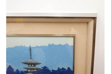 真作　竹内未明　「西ノ京」　P8号(8号)　日本画(絵画、塔、風景、サイン付き、落款印、共シール、岡崎清光堂、肉筆、額装、外箱付き)(R-079458)