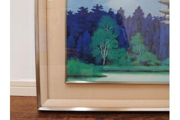 真作　竹内未明　「西ノ京」　P8号(8号)　日本画(絵画、塔、風景、サイン付き、落款印、共シール、岡崎清光堂、肉筆、額装、外箱付き)(R-079458)