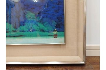 真作　竹内未明　「西ノ京」　P8号(8号)　日本画(絵画、塔、風景、サイン付き、落款印、共シール、岡崎清光堂、肉筆、額装、外箱付き)(R-079458)