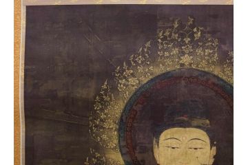 工芸　複製画　神護寺所蔵　国宝　釈迦如来像　第577番　掛軸(第五百七十七番、掛け軸、絹本、仏画、共箱付き、解題、多色コロタイプ印刷、手彩色)(R-079460)　