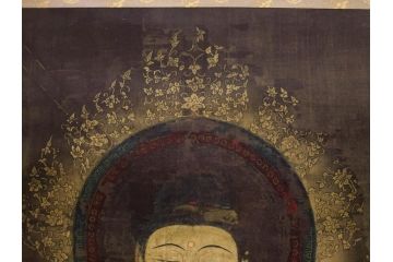 工芸　複製画　神護寺所蔵　国宝　釈迦如来像　第577番　掛軸(第五百七十七番、掛け軸、絹本、仏画、共箱付き、解題、多色コロタイプ印刷、手彩色)(R-079460)　