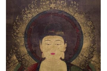 工芸　複製画　神護寺所蔵　国宝　釈迦如来像　第577番　掛軸(第五百七十七番、掛け軸、絹本、仏画、共箱付き、解題、多色コロタイプ印刷、手彩色)(R-079460)　
