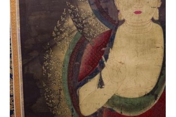 工芸　複製画　神護寺所蔵　国宝　釈迦如来像　第577番　掛軸(第五百七十七番、掛け軸、絹本、仏画、共箱付き、解題、多色コロタイプ印刷、手彩色)(R-079460)　