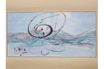 1999年　春　横山善一　白夜・未来派の女性像　掛軸(掛け軸、日展会員、サイン入り、落款、共箱付き)(R-079461)