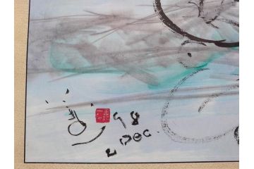 1999年　春　横山善一　白夜・未来派の女性像　掛軸(掛け軸、日展会員、サイン入り、落款、共箱付き)(R-079461)