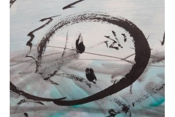 1999年　春　横山善一　白夜・未来派の女性像　掛軸(掛け軸、日展会員、サイン入り、落款、共箱付き)(R-079461)