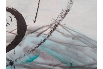 1999年　春　横山善一　白夜・未来派の女性像　掛軸(掛け軸、日展会員、サイン入り、落款、共箱付き)(R-079461)