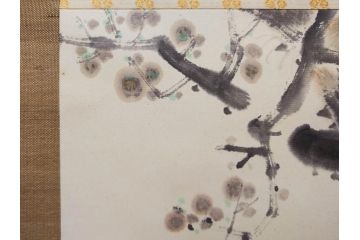 小林五浪　「老梅」　掛軸(掛け軸、日本画、花、サイン付き、落款、共箱付き、三越美術部)(R-079462)