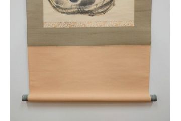 小林五浪　「茄子」　掛軸(掛け軸、なす、野菜、バッタ、飛蝗、昆虫、日本画、共箱付き)(R-079464)