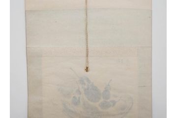 小林五浪　「茄子」　掛軸(掛け軸、なす、野菜、バッタ、飛蝗、昆虫、日本画、共箱付き)(R-079464)