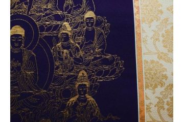 暁山人作　本金当麻つづれ十三佛像図　掛軸(掛け軸、仏画、仏具、京表具 横山清和堂、表装の栞つき、共箱付き)(R-079466)