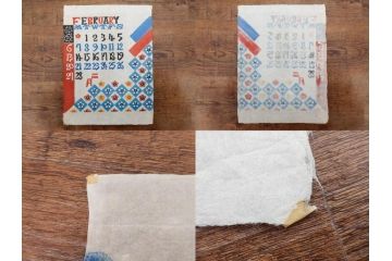 1977年(昭和52年)・1978年(昭和53年)　人間国宝　芹沢銈介　お部屋の雰囲気を明るく演出する型染カレンダー2点セット(木版画、多色摺り、和紙、暦、12ヶ月揃い、諸国民芸たくみ、鶴、ツル、鳥、花、山、植物、風景、波、海、紅葉、もみじ、ケース付き)(R-079469)　