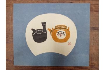 真作　人間国宝　芹沢銈介　型絵染　様々な匠の創造性に触れられる版画7枚セット(絵画、うちわ絵、益子土瓶図、風景画、野菜、山、植物、諸国民芸、株式会社たくみ、記念品、落款印、ケース付き)(R-079476)