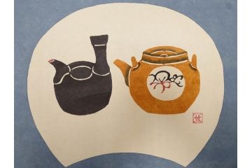 真作　人間国宝　芹沢銈介　型絵染　様々な匠の創造性に触れられる版画7枚セット(絵画、うちわ絵、益子土瓶図、風景画、野菜、山、植物、諸国民芸、株式会社たくみ、記念品、落款印、ケース付き)(R-079476)