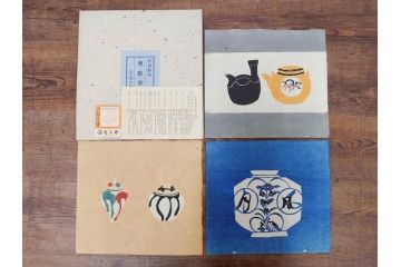 真作　人間国宝　芹沢銈介　型絵染　様々な匠の創造性に触れられる版画7枚セット(絵画、うちわ絵、益子土瓶図、風景画、野菜、山、植物、諸国民芸、株式会社たくみ、記念品、落款印、ケース付き)(R-079476)
