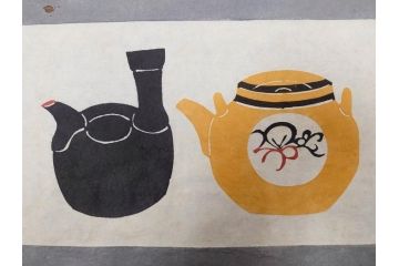 真作　人間国宝　芹沢銈介　型絵染　様々な匠の創造性に触れられる版画7枚セット(絵画、うちわ絵、益子土瓶図、風景画、野菜、山、植物、諸国民芸、株式会社たくみ、記念品、落款印、ケース付き)(R-079476)