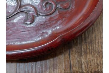 大正〜昭和初期　鎌倉彫　後藤久慶作　木句盆　四方菓子盆　/　博古堂作　長方盆　力強く彫られた味わい深いお盆3点セット(トレイ、トレー、漆器、木製、鳳凰、鳥、花、皿立て付き、共箱付き)(R-079477)