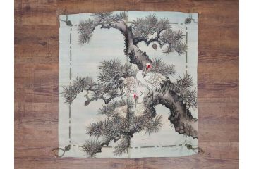 大正〜昭和初期　正絹　色々な用途に応じられる掛袱紗4セット(古布、リメイク、金糸、刺繍、花、菊、和柄、扇、松、ツル、カメ、亀、桐、鳳凰、古裂、服紗、フクサ、ふくさ、帛紗、房付き)(R-079479)