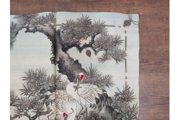 大正〜昭和初期　正絹　色々な用途に応じられる掛袱紗4セット(古布、リメイク、金糸、刺繍、花、菊、和柄、扇、松、ツル、カメ、亀、桐、鳳凰、古裂、服紗、フクサ、ふくさ、帛紗、房付き)(R-079479)