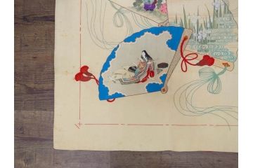 大正〜昭和初期　正絹　色々な用途に応じられる掛袱紗4セット(古布、リメイク、金糸、刺繍、花、菊、和柄、扇、松、ツル、カメ、亀、桐、鳳凰、古裂、服紗、フクサ、ふくさ、帛紗、房付き)(R-079479)
