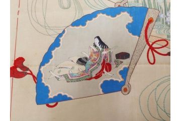 大正〜昭和初期　正絹　色々な用途に応じられる掛袱紗4セット(古布、リメイク、金糸、刺繍、花、菊、和柄、扇、松、ツル、カメ、亀、桐、鳳凰、古裂、服紗、フクサ、ふくさ、帛紗、房付き)(R-079479)