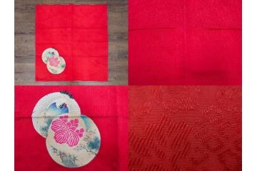大正〜昭和初期　正絹　色々な用途に応じられる掛袱紗4セット(古布、リメイク、金糸、刺繍、花、菊、和柄、扇、松、ツル、カメ、亀、桐、鳳凰、古裂、服紗、フクサ、ふくさ、帛紗、房付き)(R-079479)