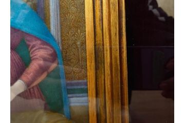 真作　アンティーク　19世紀中頃　フランス　LIMOGES(リモージュ)　「エマイユ 母子文額」　心が癒されるボナー画(陶画、七宝、P.BONNAUD、聖母、親子、キリスト教美術、黄袋付き、外箱付き)(R-079481)