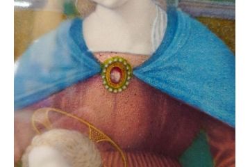 真作　アンティーク　19世紀中頃　フランス　LIMOGES(リモージュ)　「エマイユ 母子文額」　心が癒されるボナー画(陶画、七宝、P.BONNAUD、聖母、親子、キリスト教美術、黄袋付き、外箱付き)(R-079481)