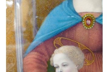 真作　アンティーク　19世紀中頃　フランス　LIMOGES(リモージュ)　「エマイユ 母子文額」　心が癒されるボナー画(陶画、七宝、P.BONNAUD、聖母、親子、キリスト教美術、黄袋付き、外箱付き)(R-079481)
