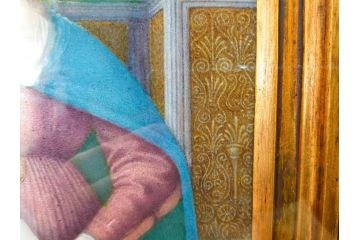 真作　アンティーク　19世紀中頃　フランス　LIMOGES(リモージュ)　「エマイユ 母子文額」　心が癒されるボナー画(陶画、七宝、P.BONNAUD、聖母、親子、キリスト教美術、黄袋付き、外箱付き)(R-079481)