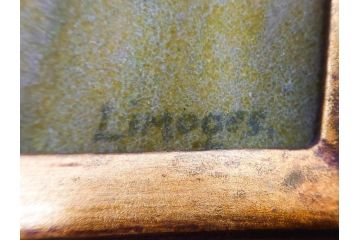真作　アンティーク　19世紀中頃　フランス　LIMOGES(リモージュ)　「エマイユ 母子文額」　心が癒されるボナー画(陶画、七宝、P.BONNAUD、聖母、親子、キリスト教美術、黄袋付き、外箱付き)(R-079481)