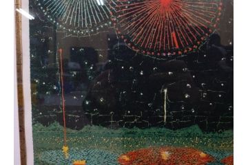 真作　山下清　「長岡の花火」　32/300　緻密なデザインが目を引くリトグラフ(版画、落款印、風景画、壁掛け、額装、外箱付き)(R-079482)　
