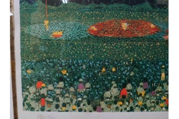 真作　山下清　「長岡の花火」　32/300　緻密なデザインが目を引くリトグラフ(版画、落款印、風景画、壁掛け、額装、外箱付き)(R-079482)　