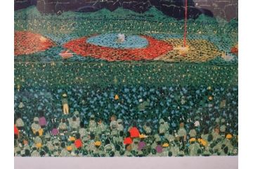 真作　山下清　「長岡の花火」　32/300　緻密なデザインが目を引くリトグラフ(版画、落款印、風景画、壁掛け、額装、外箱付き)(R-079482)　