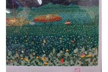 真作　山下清　「長岡の花火」　32/300　緻密なデザインが目を引くリトグラフ(版画、落款印、風景画、壁掛け、額装、外箱付き)(R-079482)　