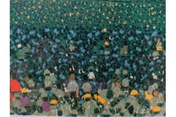 真作　山下清　「長岡の花火」　32/300　緻密なデザインが目を引くリトグラフ(版画、落款印、風景画、壁掛け、額装、外箱付き)(R-079482)　