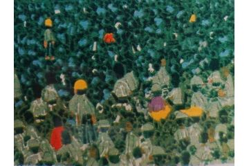 真作　山下清　「長岡の花火」　32/300　緻密なデザインが目を引くリトグラフ(版画、落款印、風景画、壁掛け、額装、外箱付き)(R-079482)　