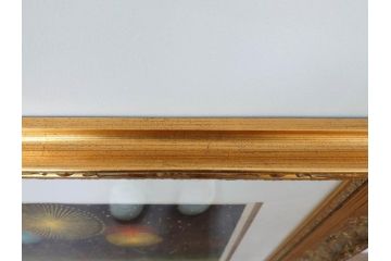 真作　山下清　「長岡の花火」　32/300　緻密なデザインが目を引くリトグラフ(版画、落款印、風景画、壁掛け、額装、外箱付き)(R-079482)　
