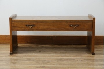 和製アンティーク　総ケヤキ(欅)材　時を経た味わいと力強い杢目が魅力的な文机　(R-079487)