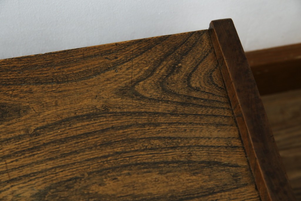 和製アンティーク　総ケヤキ(欅)材　時を経た味わいと力強い杢目が魅力的な文机　(R-079487)