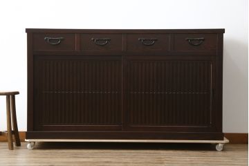 中古　格子デザインが凛とした和を演出する水屋箪笥サイドボード(食器棚、戸棚、収納棚、サイドキャビネット)(R-079492)