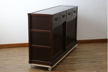 中古　格子デザインが凛とした和を演出する水屋箪笥サイドボード(食器棚、戸棚、収納棚、サイドキャビネット)(R-079492)