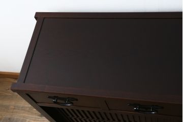 中古　格子デザインが凛とした和を演出する水屋箪笥サイドボード(食器棚、戸棚、収納棚、サイドキャビネット)(R-079492)